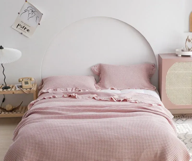 Dokulu Fırfırlı Pamuklu Battaniye / Pembe